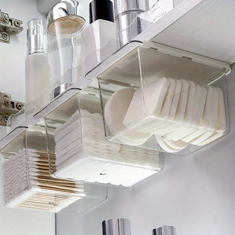 boîtes rangement transparentes modernes adhésives réutilisables coton tiges coton masques beauté salle bain