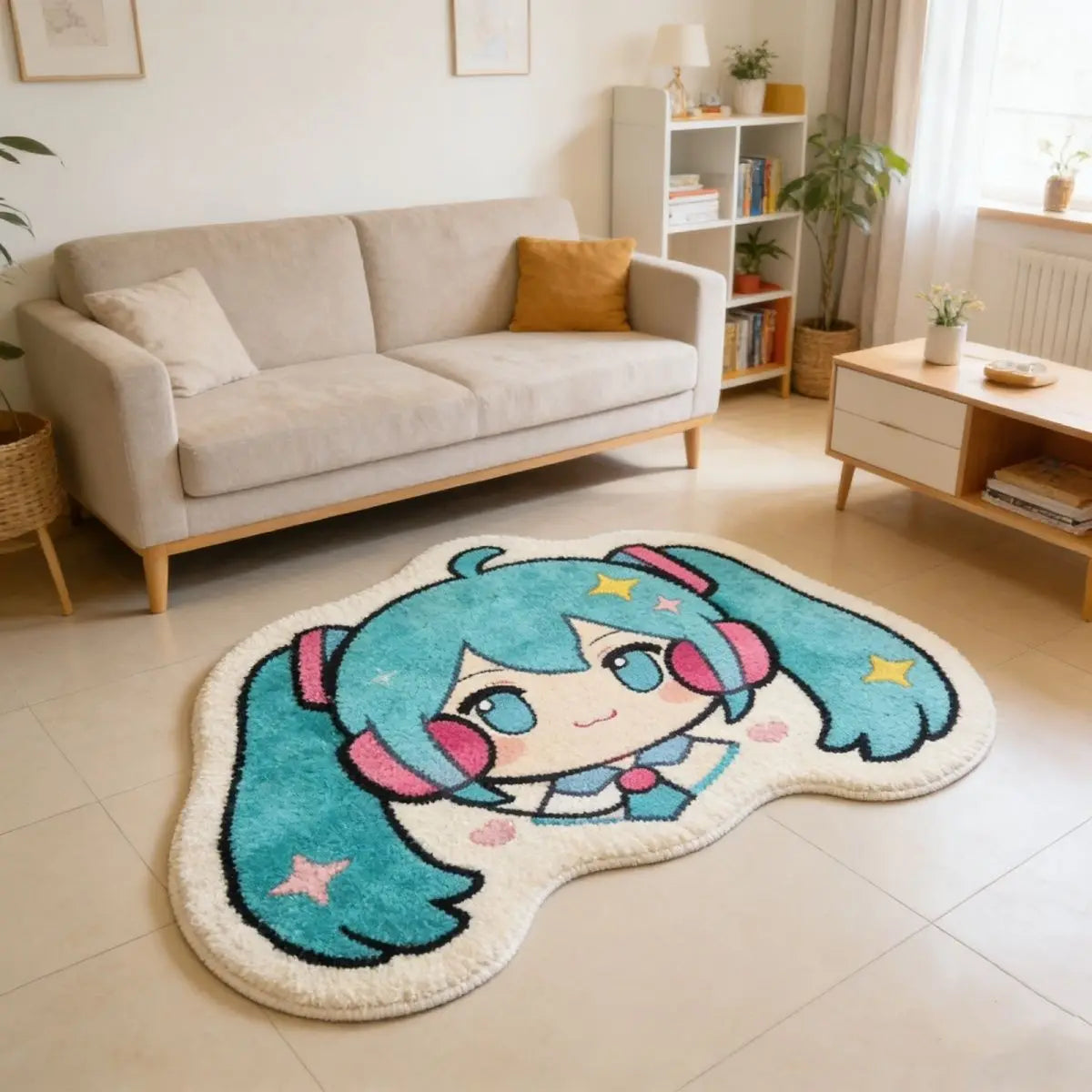 tapis animé bleu rose étoiles coeurs lapins cartoon chambre dérapant 50x80cm