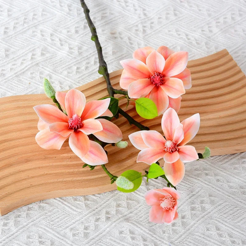 bouquet artificiel orange rose blanc magnolias naturel decoration intérieure fleurs artificielles maison salon entrée