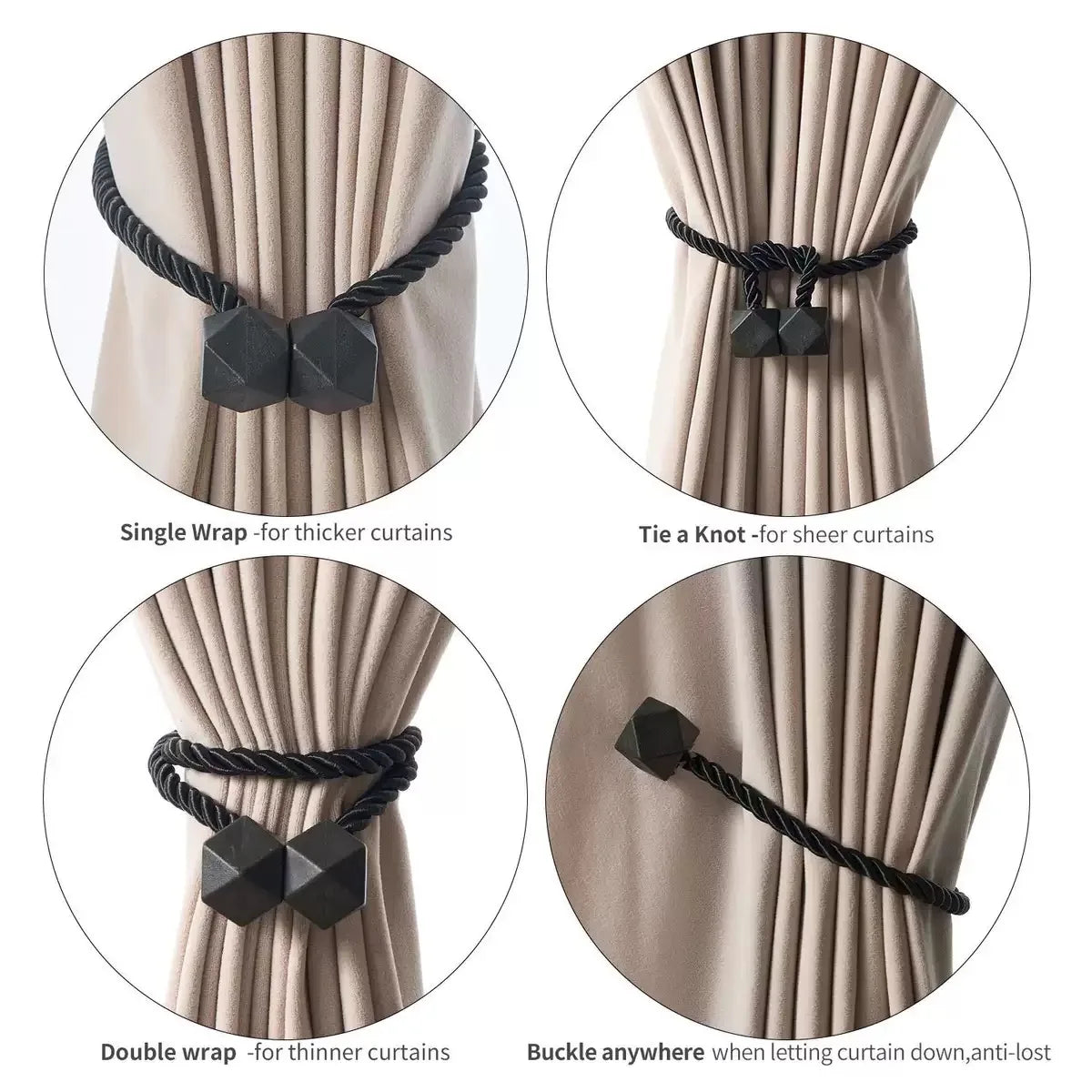 boucles rideau adhésives modernes gris noir marron beige blanc corde torsadée deco salon chambre(cube