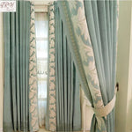 rideau velours vert clair broderie florale élégant classique moderne fenêtre salon maison luxe