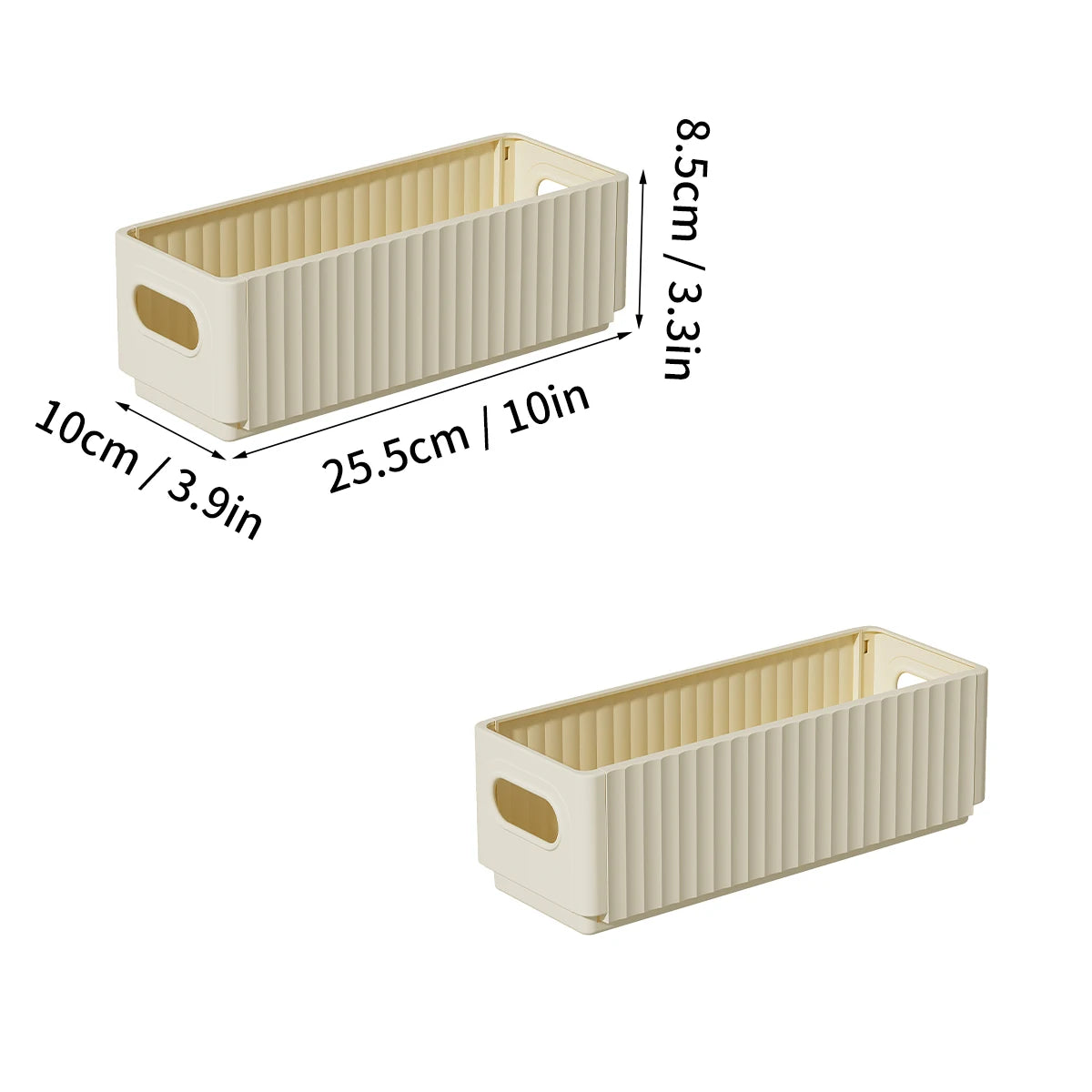 boîtes rangement pliables plastique moderne beige poignées boucles ridées stockage multifonctionnel