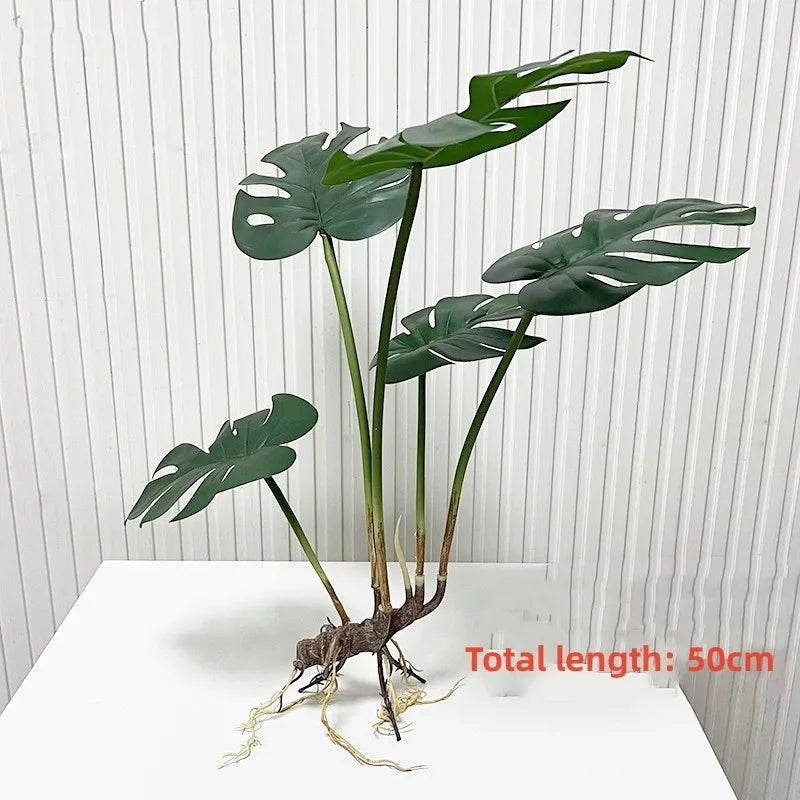 décoration murale moderne plante artificielle feuilles vertes racines apparentes salon chambre coucherextérieur