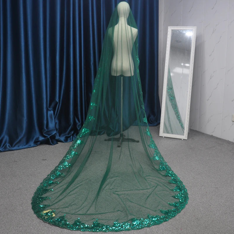 voile mariée classique polyesters sequins dentelle transparente noir rouge vert or blanc femmes