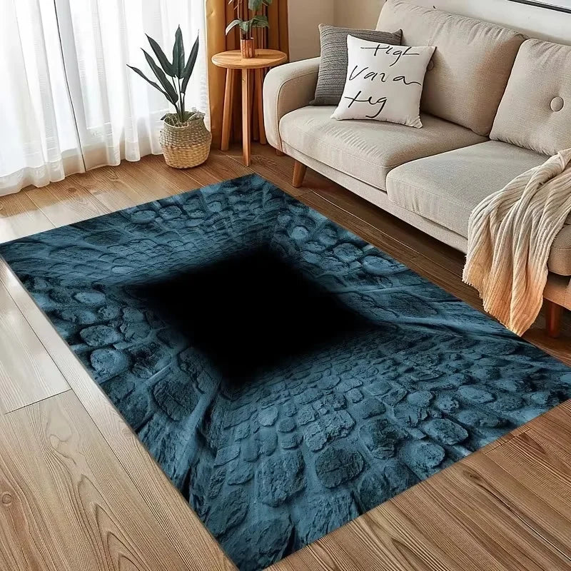 tapis sol effet 3d illusion optique pierre gris noir blanc moderne décoration maison salon