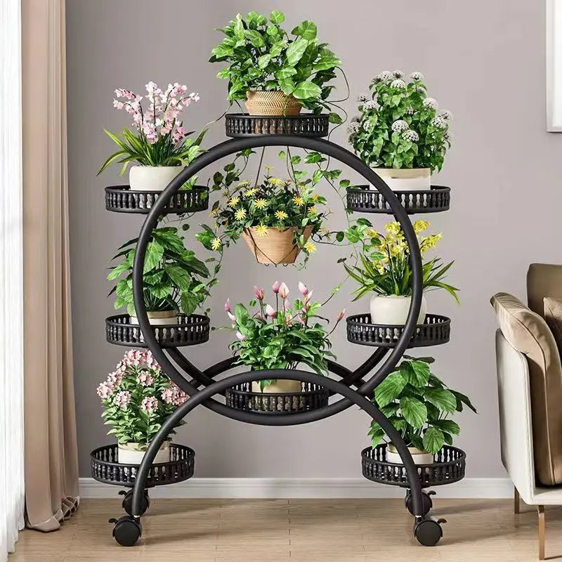 meuble plantes moderne blanc marron doré ajouré barreaux verticaux roulette grille bord relevé