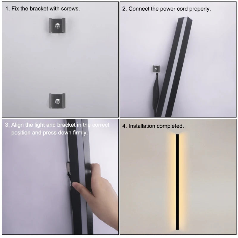 lampe murale led moderne noire ip65 55cm 80cm 100cm 120cm 145cm