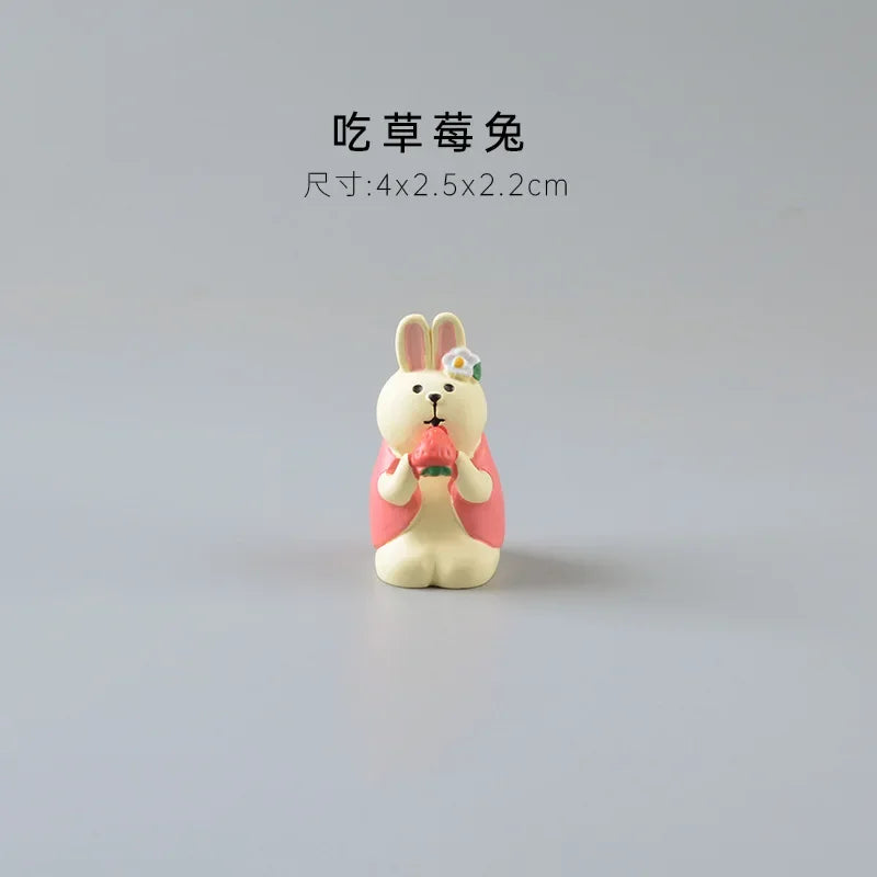 figurines animaux mignonnes résine strawberries fruits décor maison kawaii blanc rose beige rouge cartoon