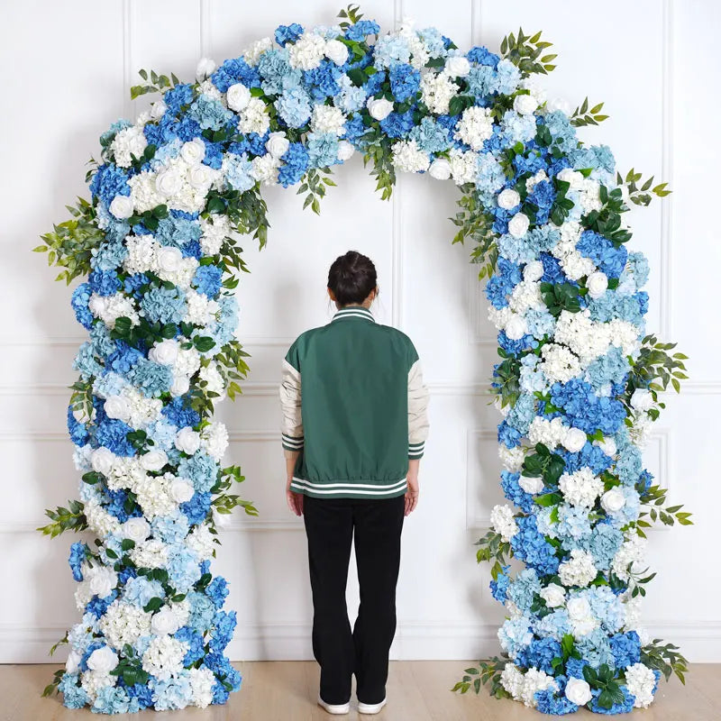arche décorative mariage fleurs artificielles bleu blanc vert extérieur décoration maison