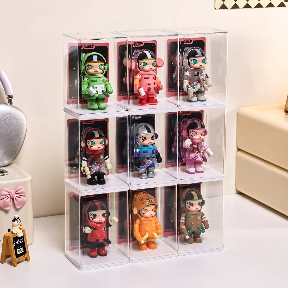 boîtes rangement transparentes acrylique figurines spatiales couleurs modernes cartoon astronautes combinaisons spatiales 6pcs