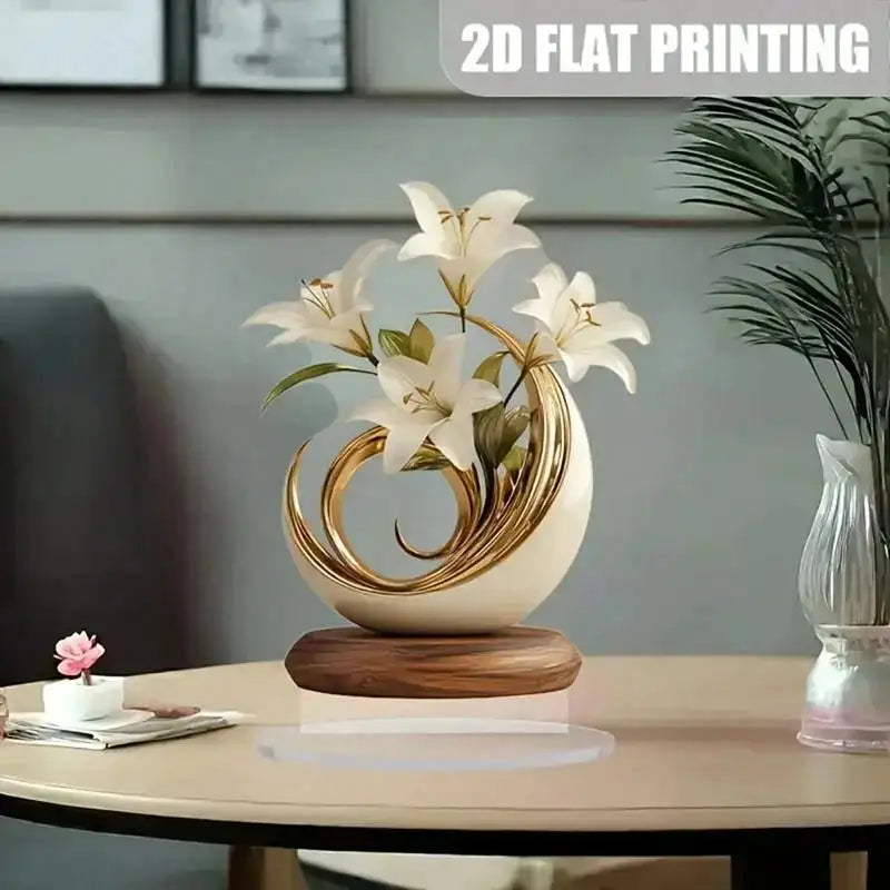 ornement table acrylique fleur lys vase tulipes fleurs blanches vase lys céramique blanc doréDecoration