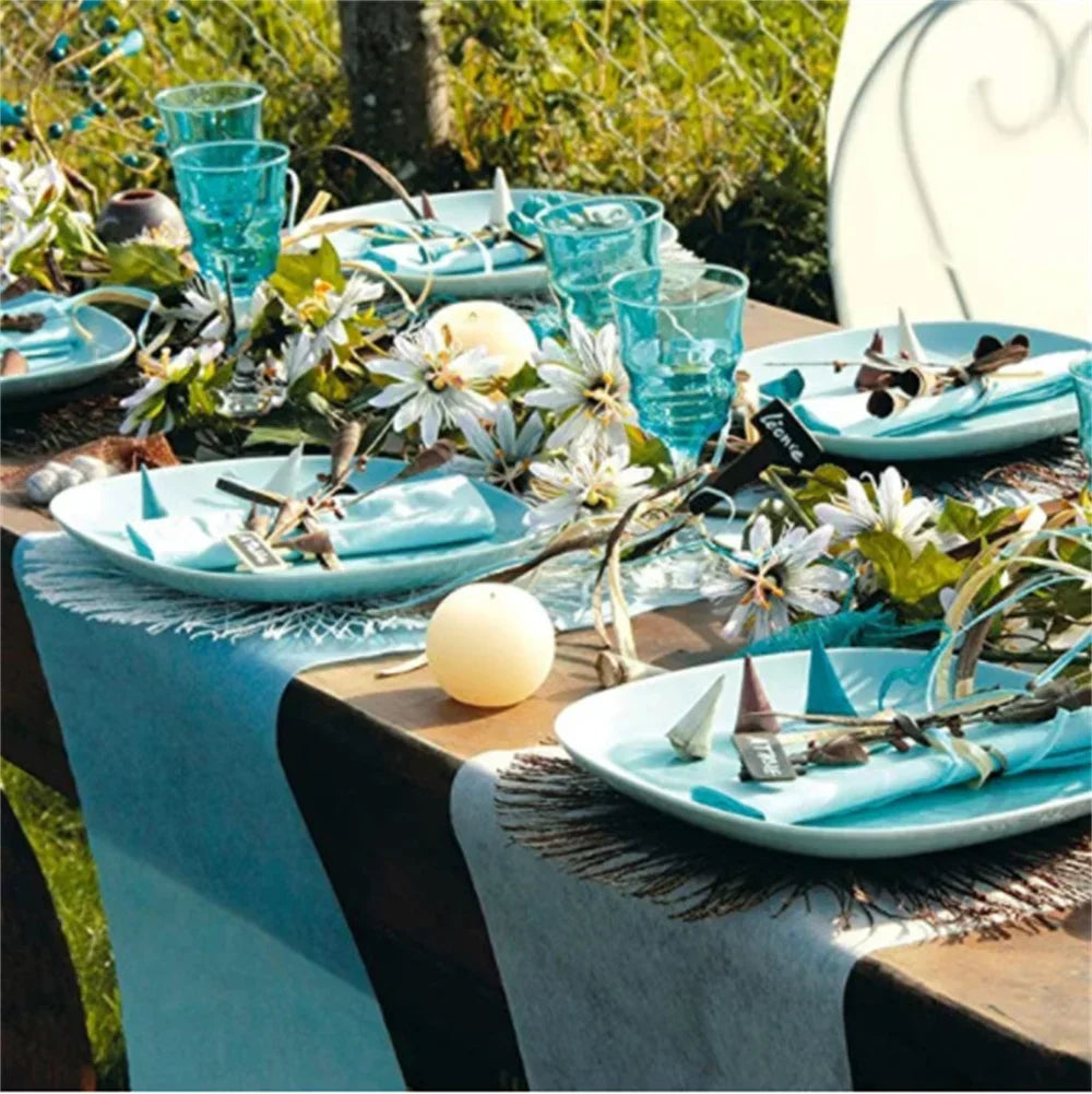 nappes table jetables tissu non tissé rose blanc bleu clair texturé mariage fête banquet