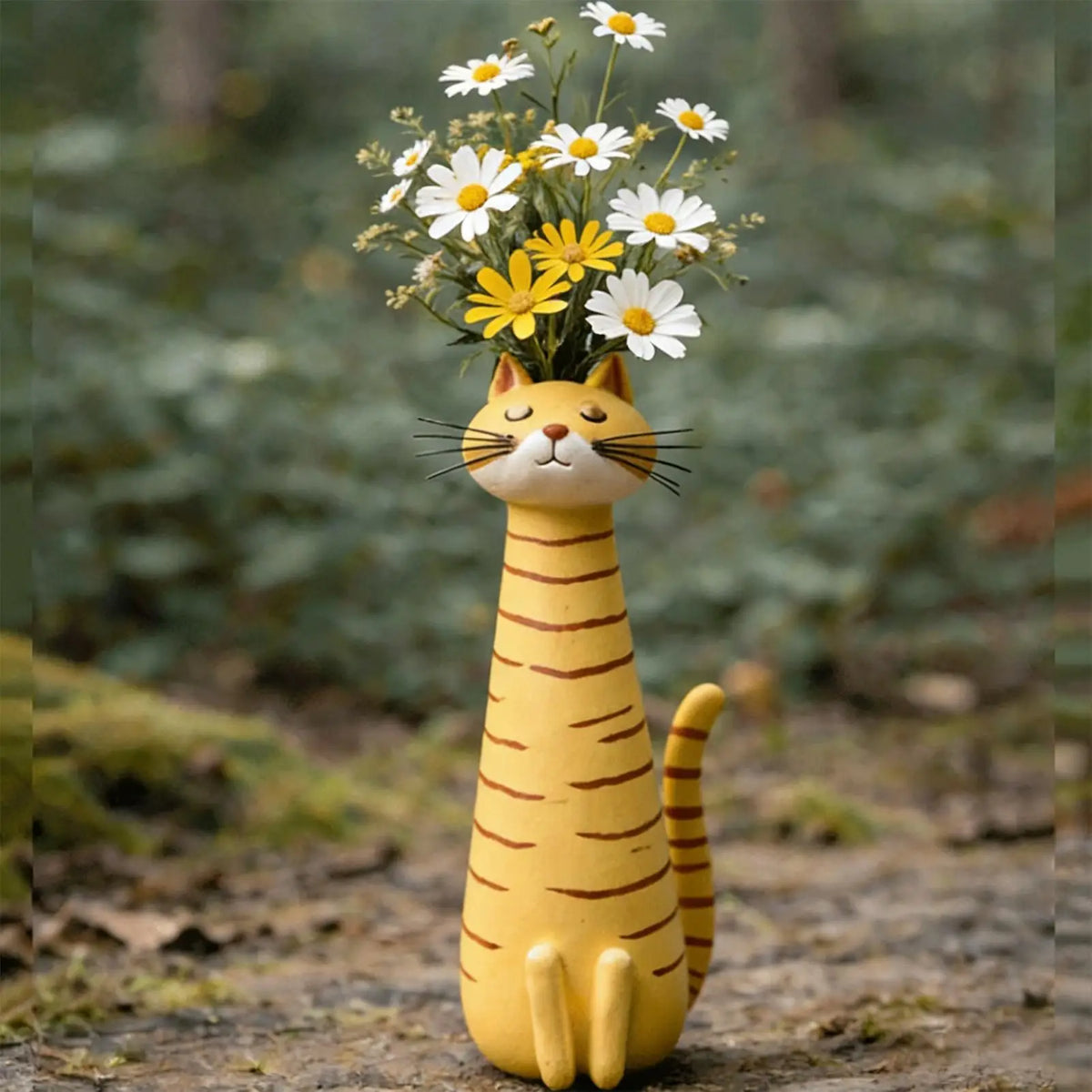 vase chat forme murale résine coloris vert jaune orange décor maison animalier cartoon fleuri