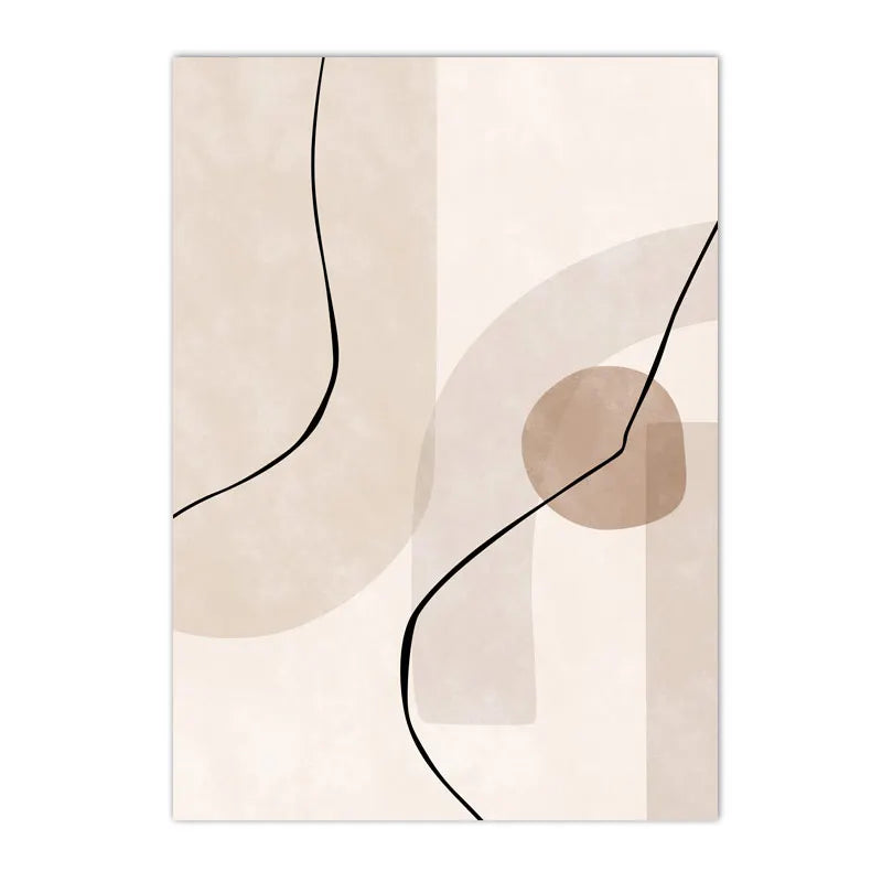 tableau abstrait beige contemporain sans cadre lignes noires salon horizontal unique huile toile