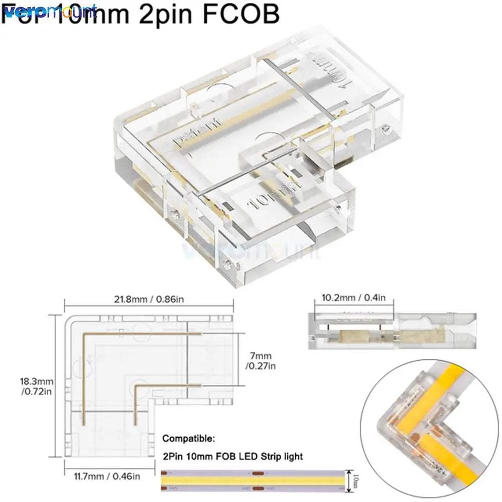 connecteur angle droit bande led cob transparent 5mm 8mm 10mm 2pin 3pin 4pin