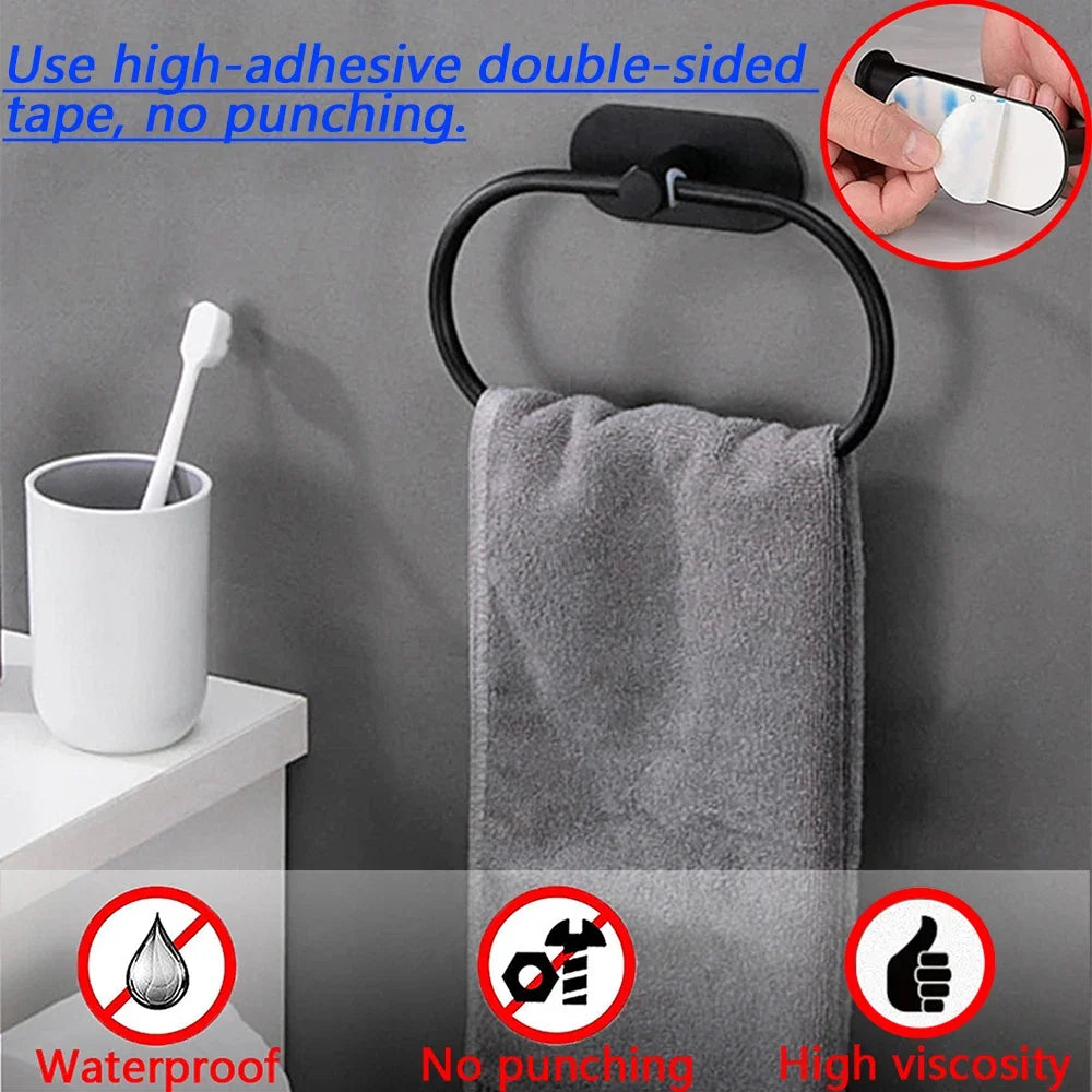 porte serviettes mural adhésif noir moderne minimaliste acier inoxydable lisse brillant salle bain cuisine