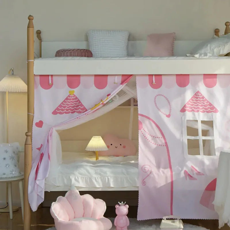 tentes lit enfants thème château princesse sous marin espace opaques gris bleu rose blanc
