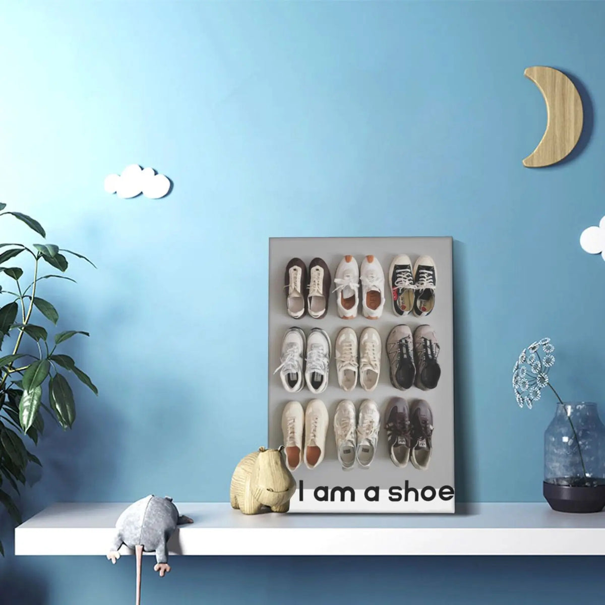 porte chaussures mural moderne gris clair cadre bois neutre sans motifs spécifiques