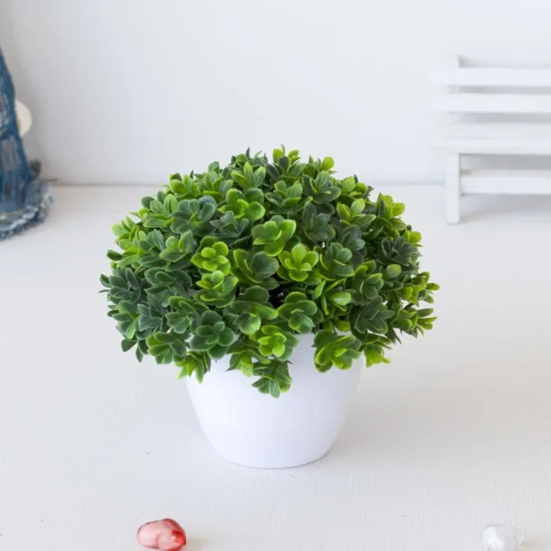 plante artificielle bonsaï moderne pot blanc décoration intérieure feuilles vert minimalistes exposition salon