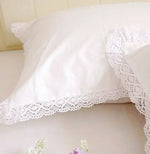 taie d'oreiller coton blanc vintage volants dentelle lit mariage chic