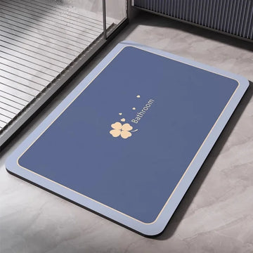 tapis sol salle bain absorbant antidérapant motif marbre gris bleu séchage rapide moderne