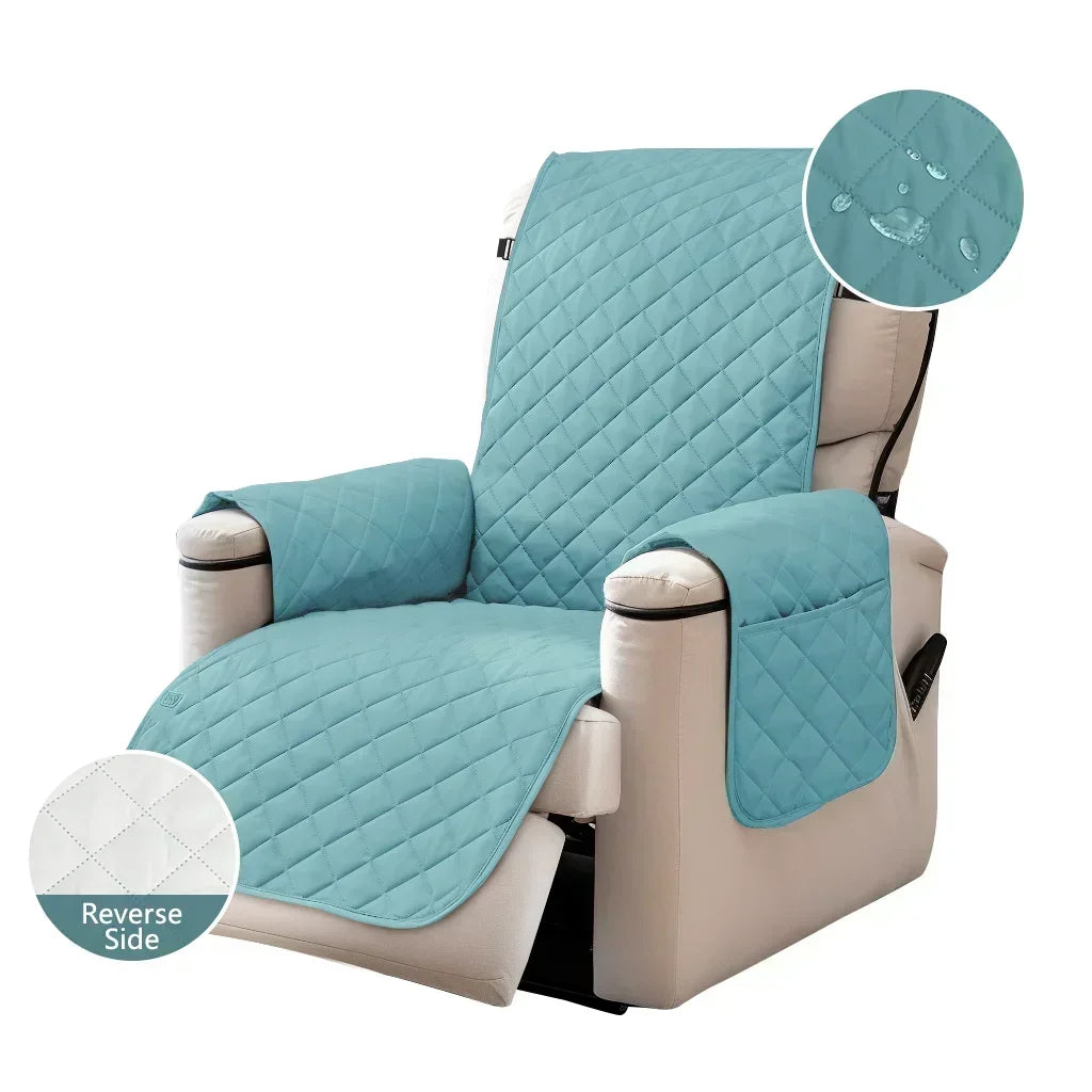 housse fauteuil inclinable noir beige quilté moderne boucles métalliques poche polyestère nettoyage sec automne