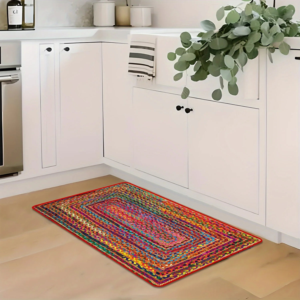 tapis multicolore patchwork rustique imperméable résistant saleté maison entrée cuisine salle bain