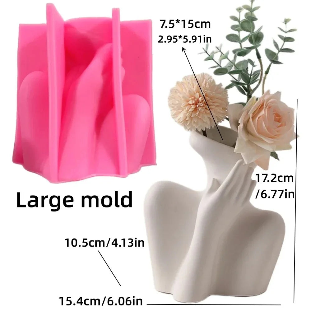 vase silicone forme buste humain blanc rose marron visage stylisé moderne