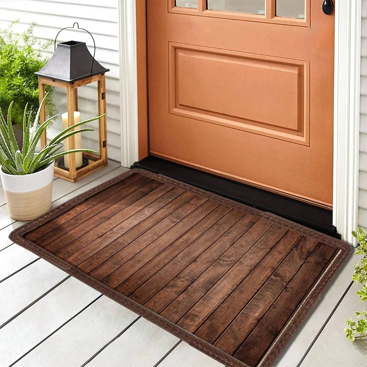 tapis d'entrée marron foncé texture bois classique anti dérapant 40x60cm 50x80cmintérieur decoration