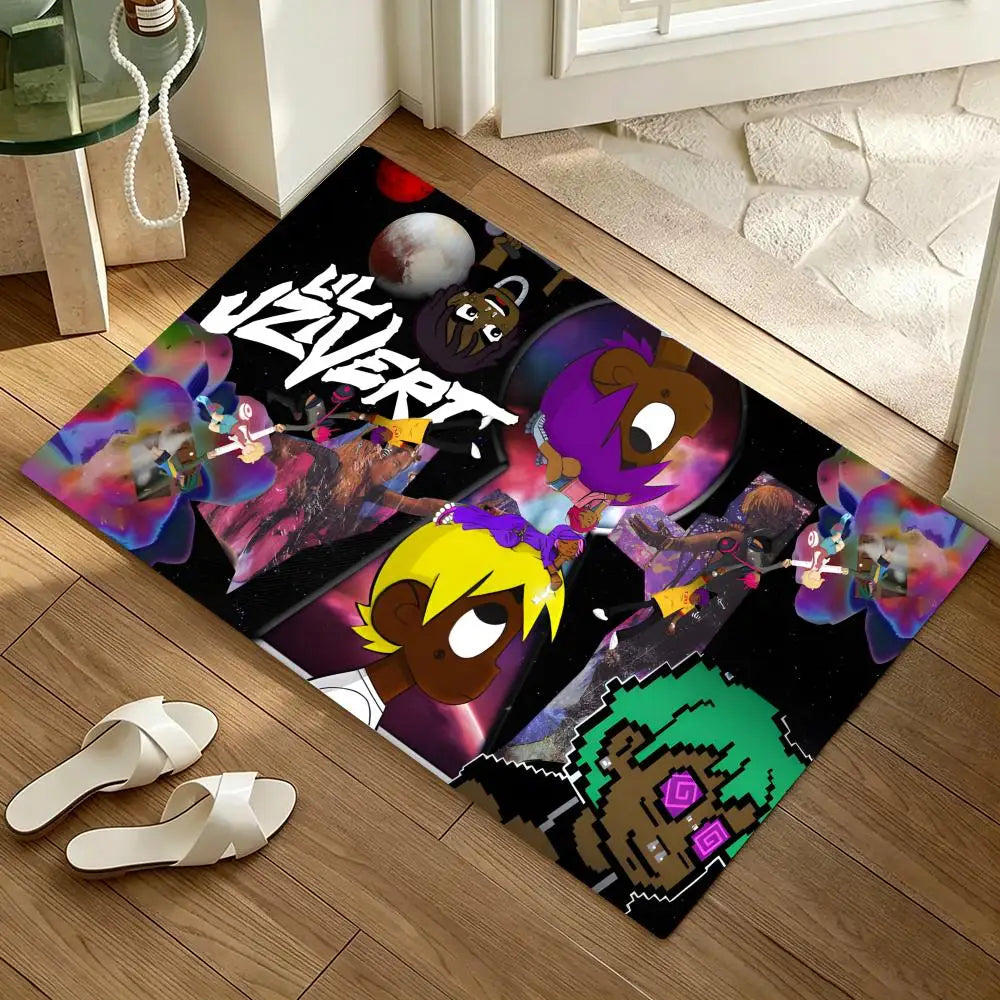 tapis sol moderne motif animé pixelisé noir multicolore coton doux chambre enfant