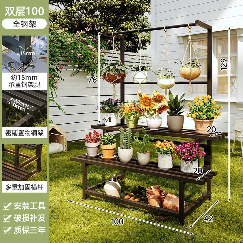 support plantes moderne banc jardin marron foncé structure bois barres horizontales 80 100 120