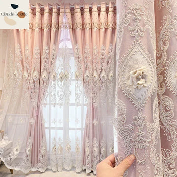 Rideau double couche salon brodé style européen en polyester transparent
