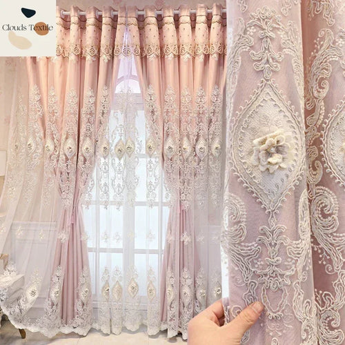 Rideau double couche salon brodé style européen en polyester transparent