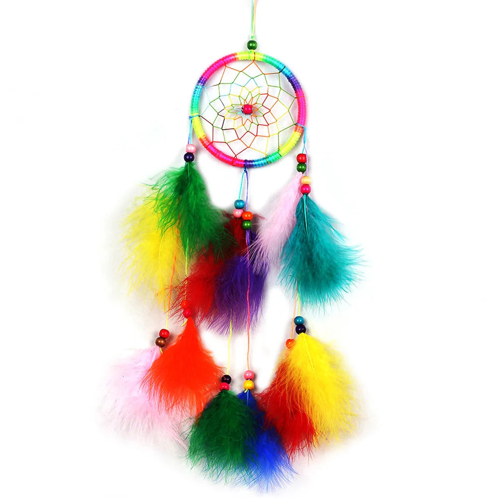 attrape rêves blanc tissé main boho chic plumes décorative murale