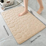 tapis bain mousse mémoire forme absorption eau antidérapant galets relief moderne beige gris