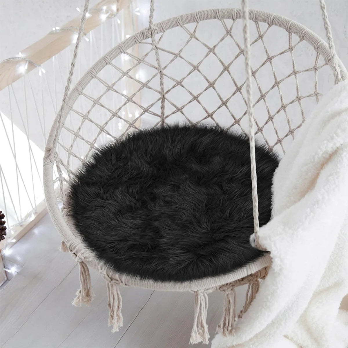 tapis rond blanc fourrure synthétique moderne antidérapant résistant décoloration intérieur maison porte sol