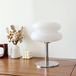 lampe table led deux globes superposés base chromée rétro couleur orange rose jaune