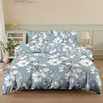 housse couette polyester floral pièces bleu gris blanc moderne chambre coucher lit