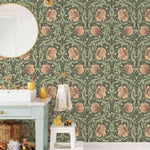 papier peint fleurs feuilles art nouveau vert beige auto adhésif résistant humidité