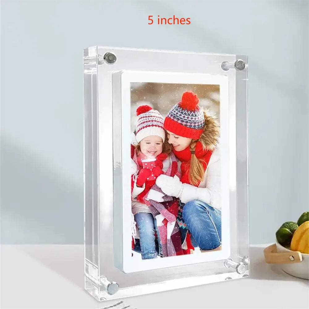 Cadre photo numérique acrylique transparent bordures blanches moderne clips pouces pouces