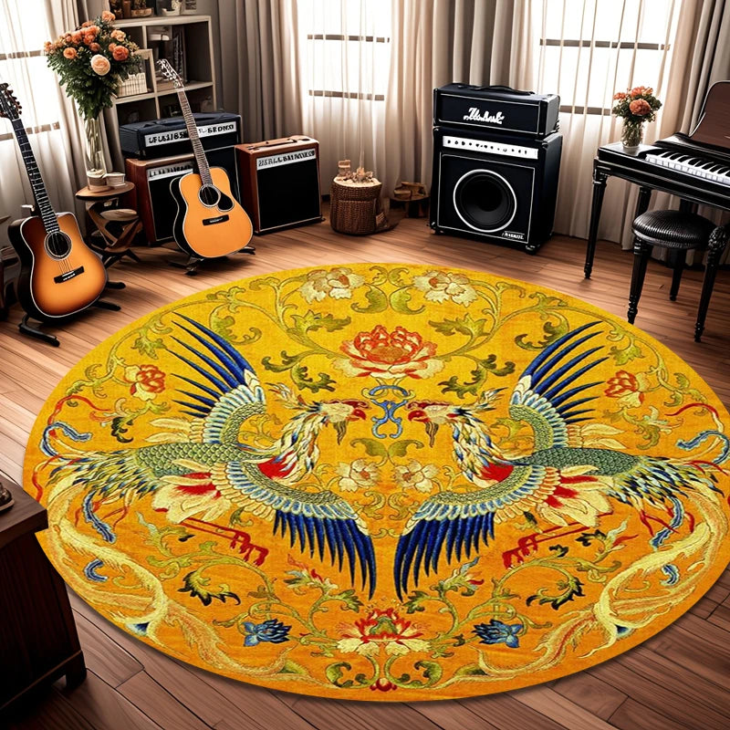 tapis rond moderne floral dragon géométrique polypropylène polyester bleu rouge vert chambre salon extérieur
