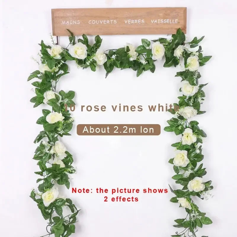 guirlande roses artificielles blanches fleurs feuilles décoratives longueur 2.2m decoration intérieure
