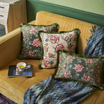 coussin vintage floral rose feuille bleue polyester coton 30x50 45x45 50x50 décoratif chaise canapé
