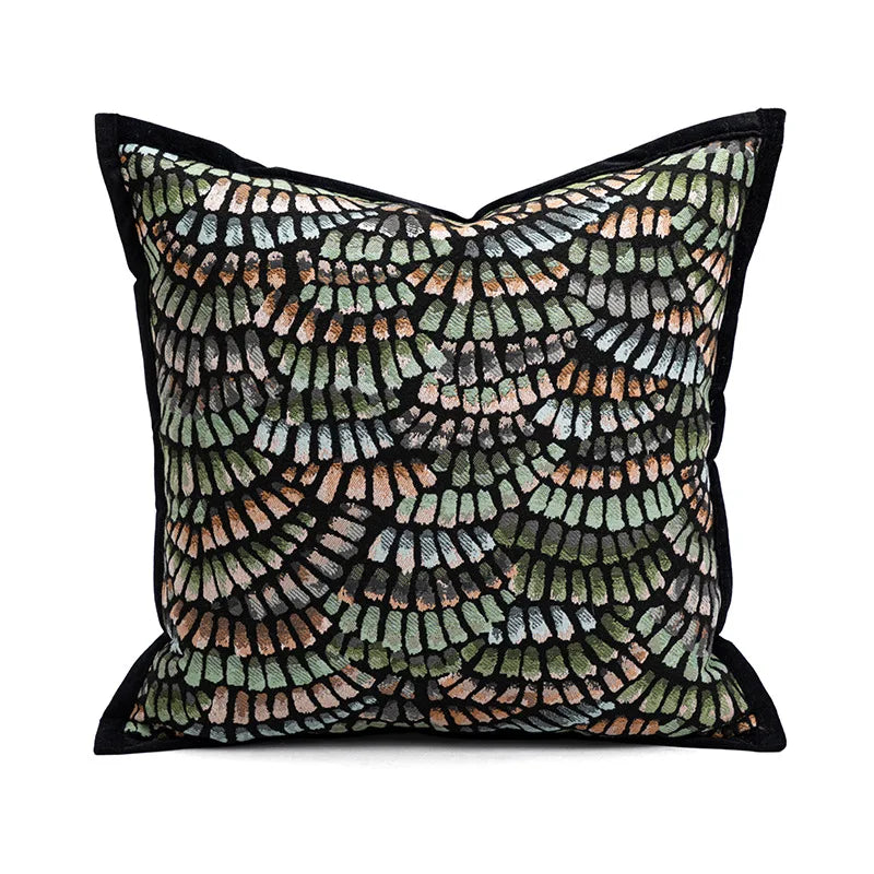 coussins jacquard modernes motifs floraux géométriques blanc noir vert beige marron 45x45cm 30x50cm