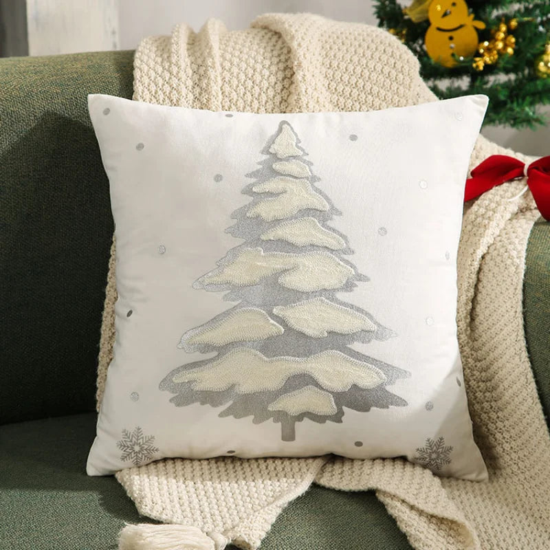 housses coussin noël arbre flocon doré blanc decoration maison car sofa 45x45cm handwash confort