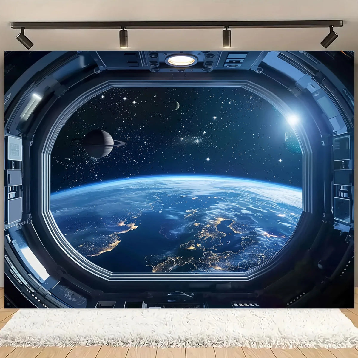 Toile d'art moderne vue espace bleu noir étoiles chambre salon decoration mur 100x75cm
