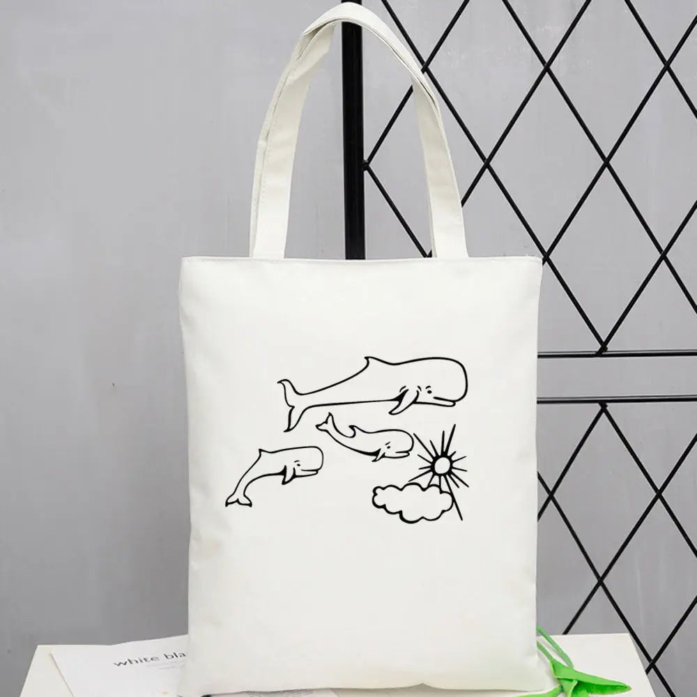 sac main toile cartoonesque blanc moderne sans fermeture éclair poignées écologique événement durable