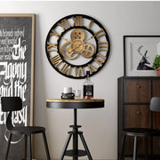 Horloge murale vintage 3D en bois avec engrenages, design moderne pour salon et chambre