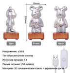 lampe led ours transparent holographique minimaliste base bois câble usb interrupteur multicolore contemporain chambre