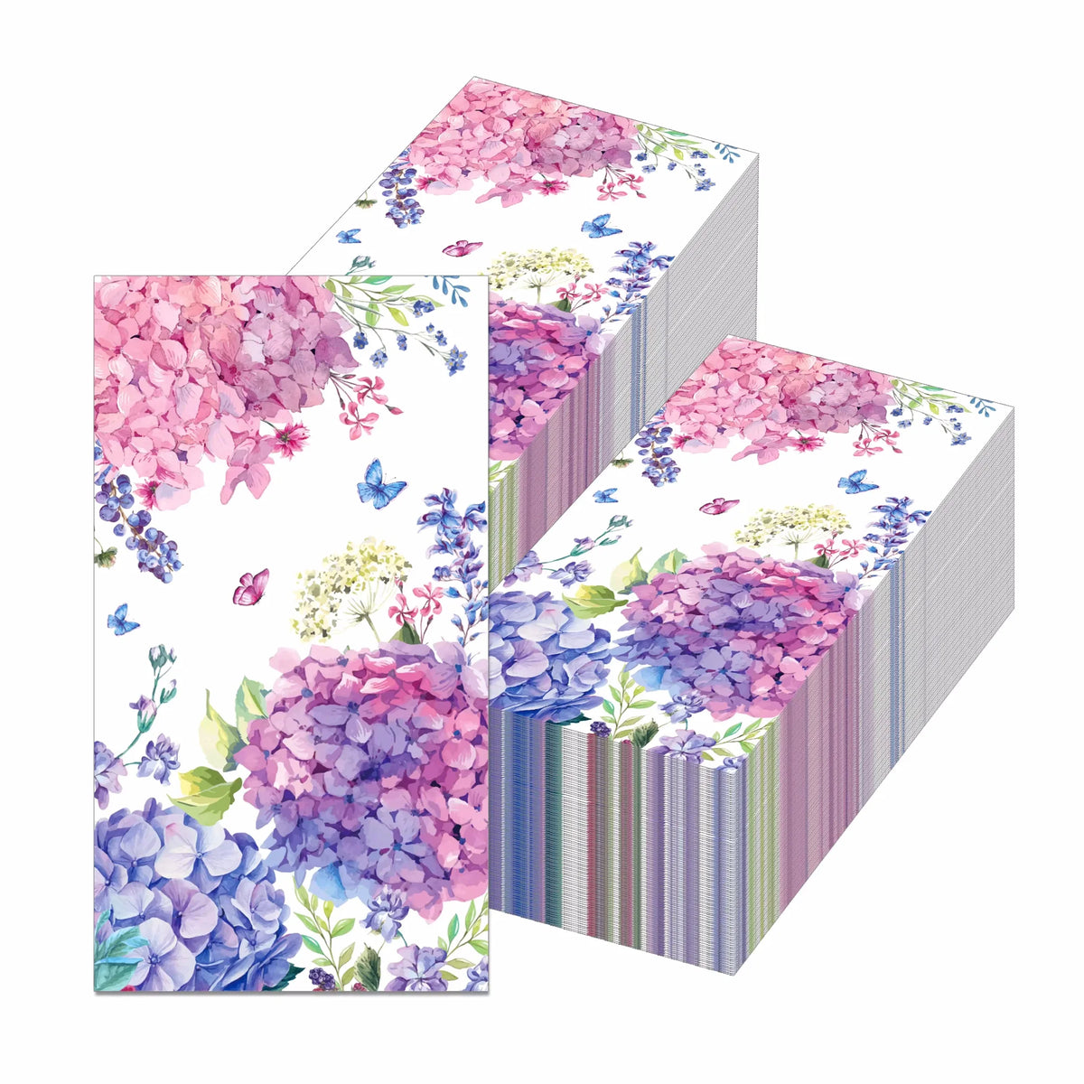 serviettes papier fleur bleue rose hydrangea occasion noel set floral 34x40cm 20 pièces